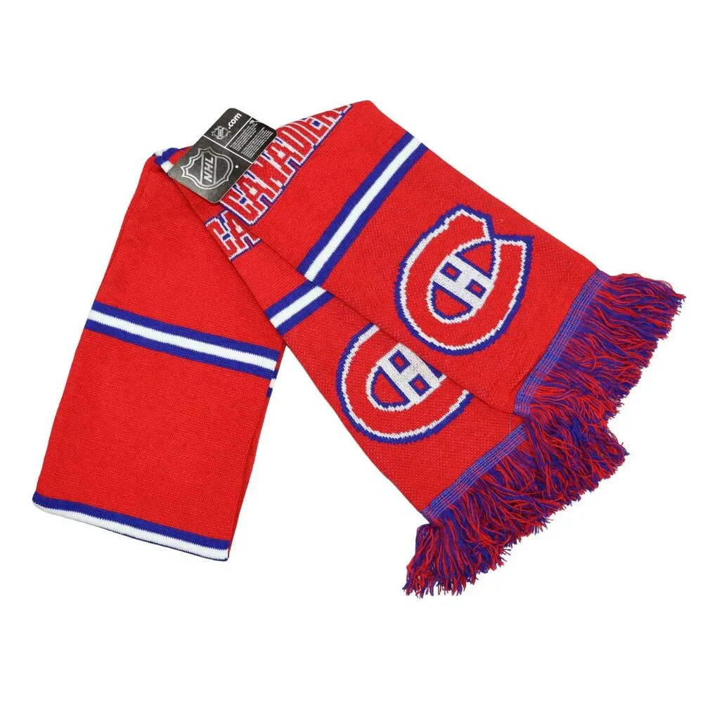 Montreal Canadiens NHL Team Logo & Colors Acrylic Knit Fringe Scarf 62